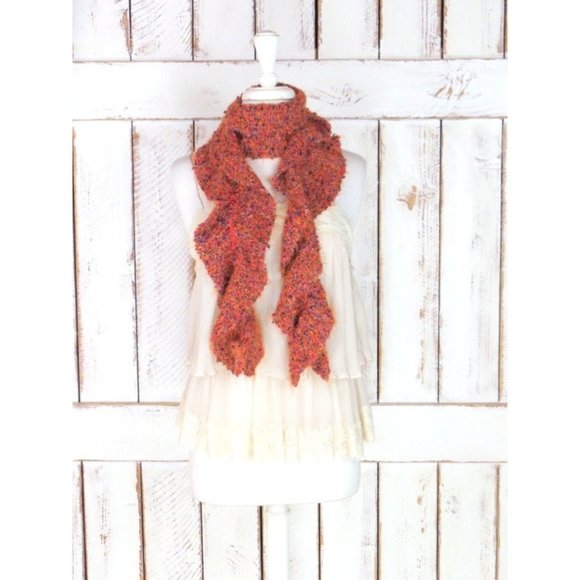 Vintage rust orange crochet knit scarf/long handmade knit wool scarf - Picture 4 of 4